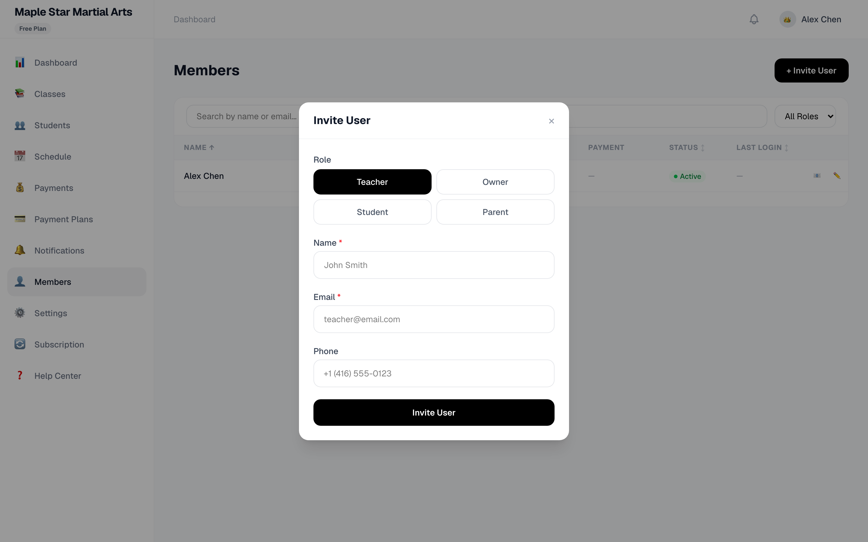 Invite user dialog