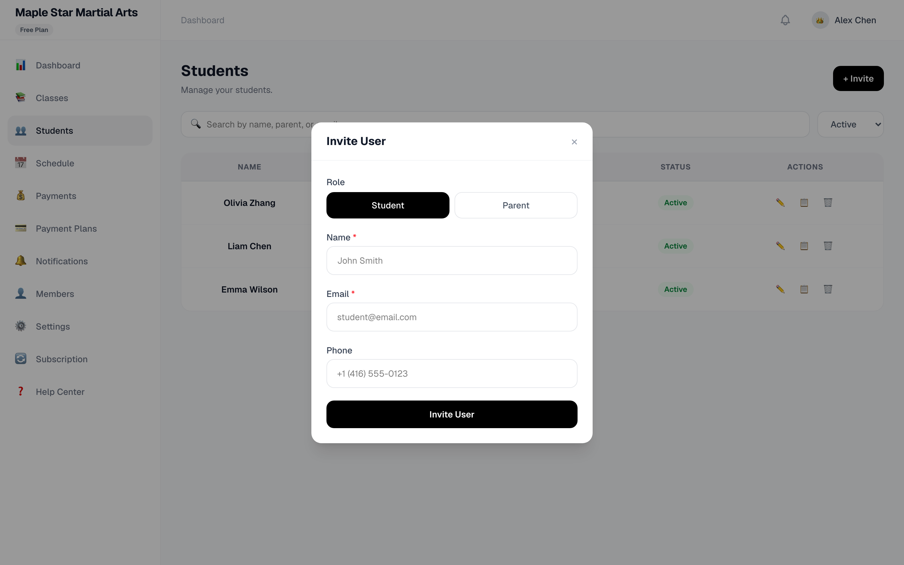 Invite dialog