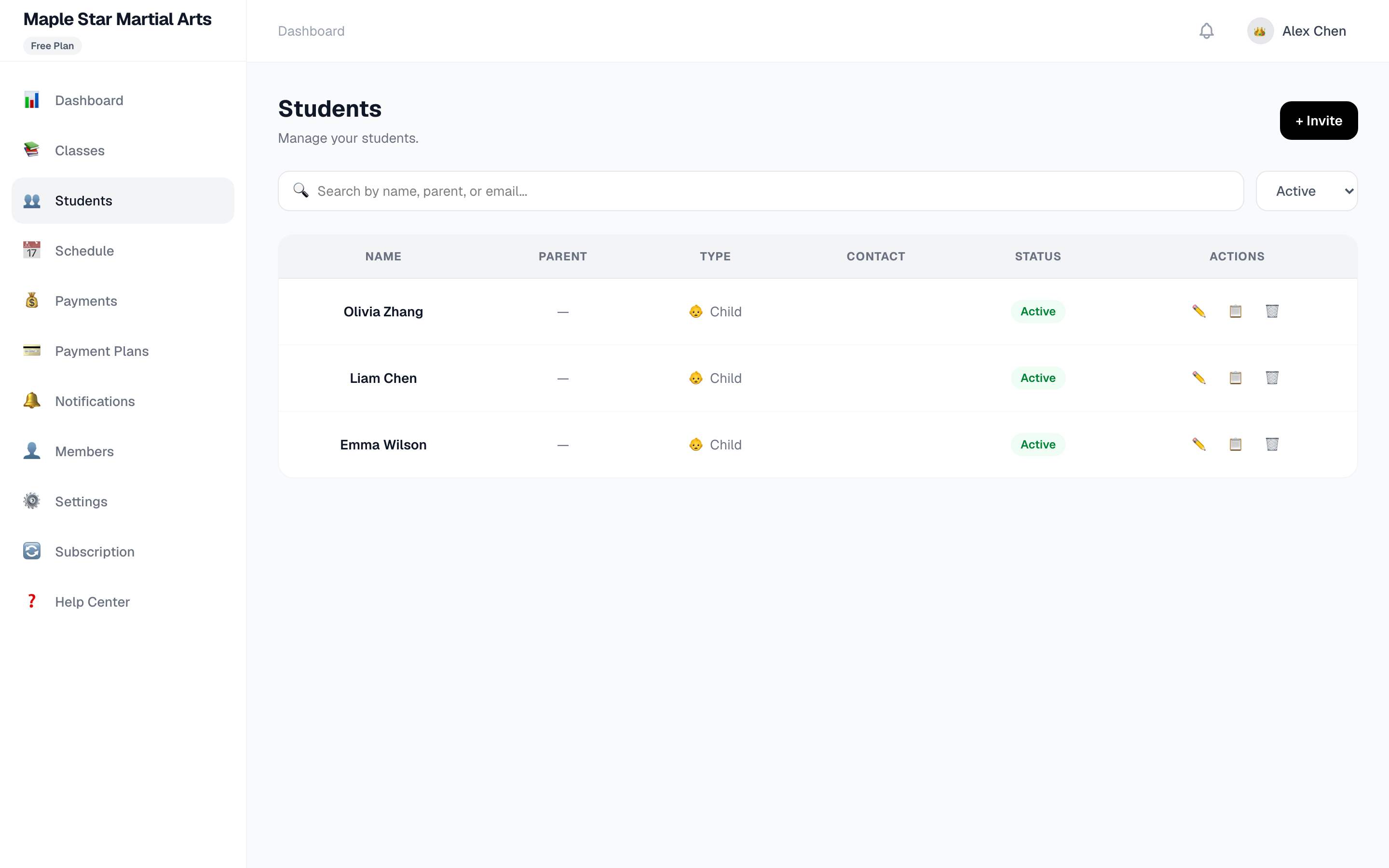 Student list page