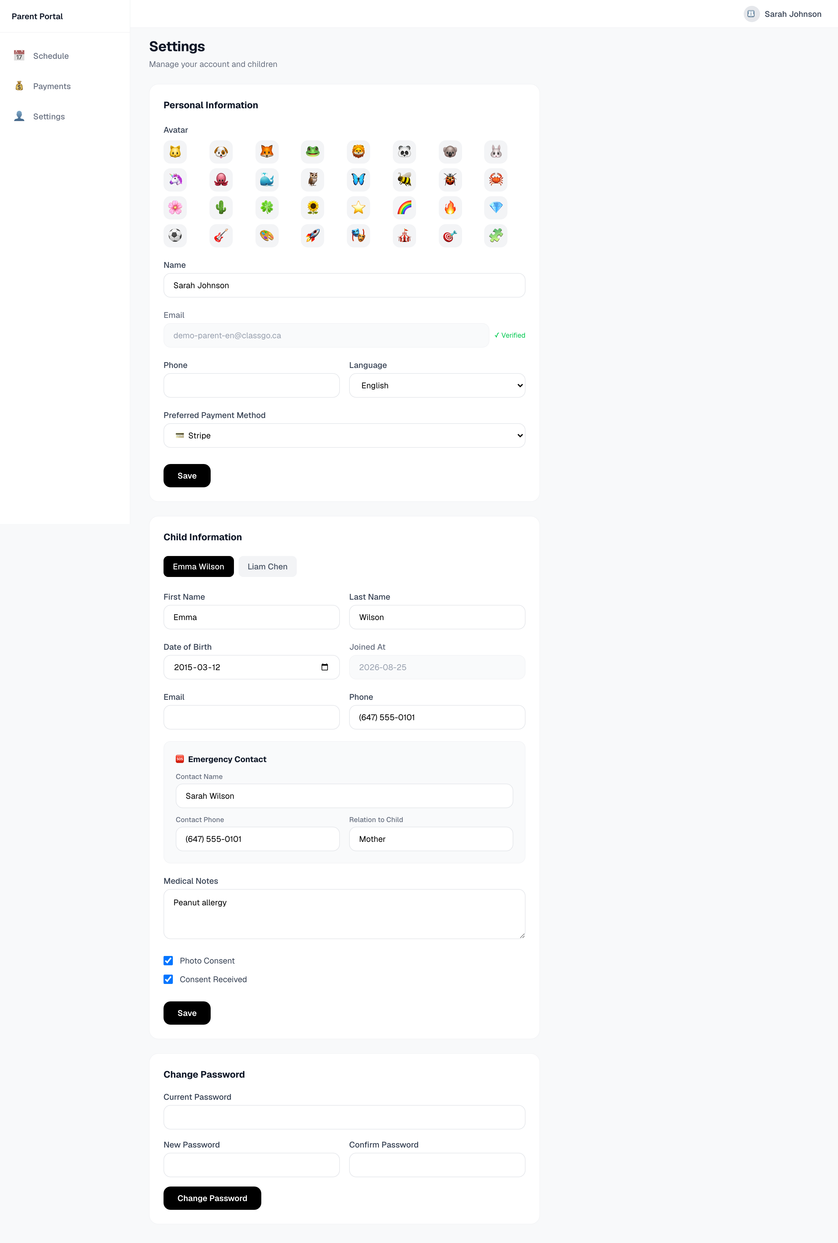 Parent settings