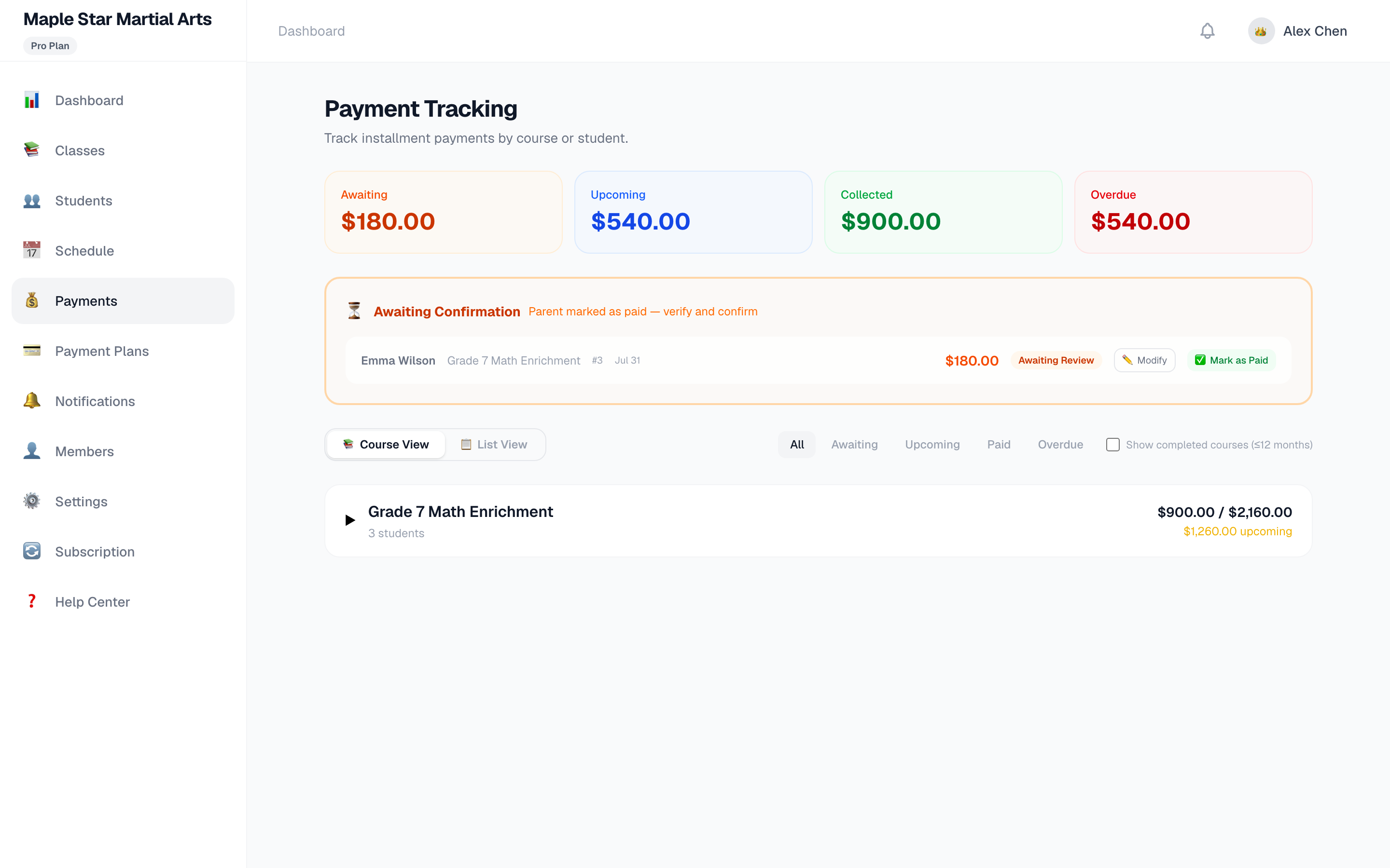 Payment list